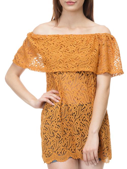 off shoulder self design net tunic - 15392660 - Standard Image - 0
