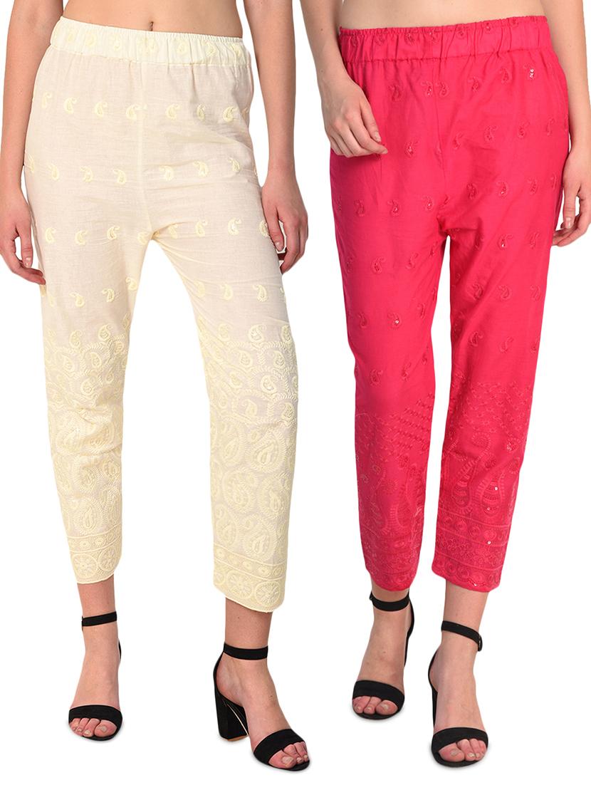 embroidered combo staright pant - 15392932 -  Zoom Image - 0