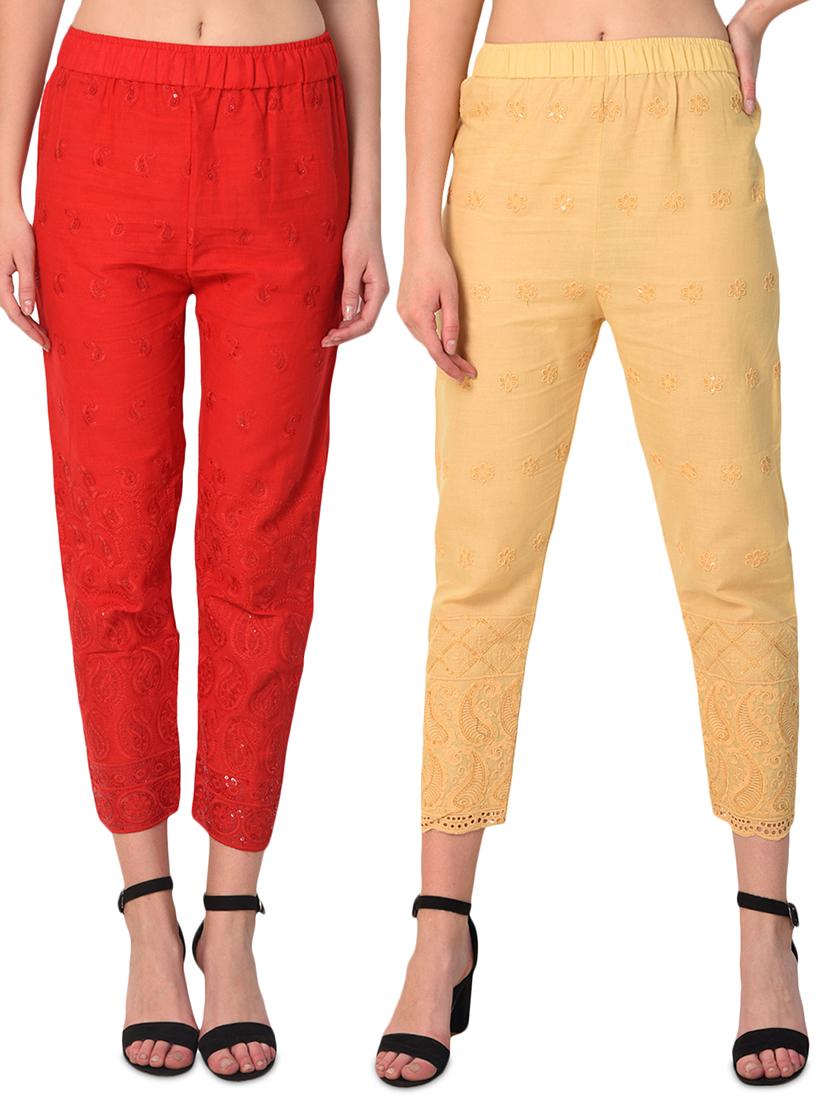 embroidered combo staright pant - 15392937 -  Zoom Image - 0