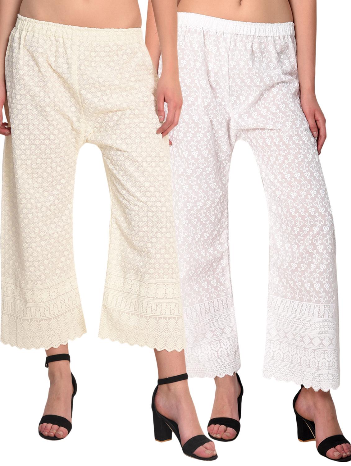 set of 2 chikankari straight palazzo - 15395529 - Zoom Image - 0
