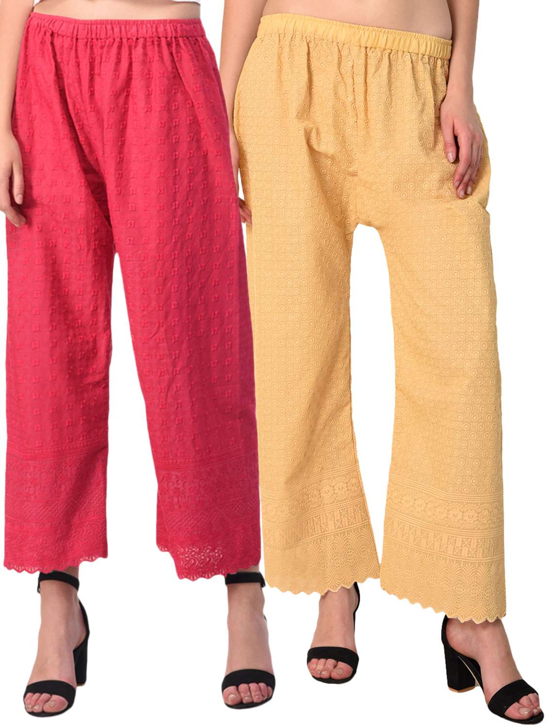 set of 2 chikankari straight palazzo - 15395530 - Zoom Image - 0