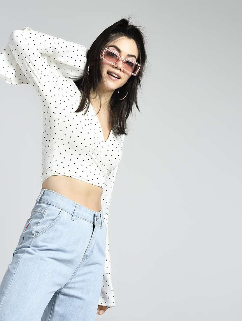 bell sleeved tie-back crop top