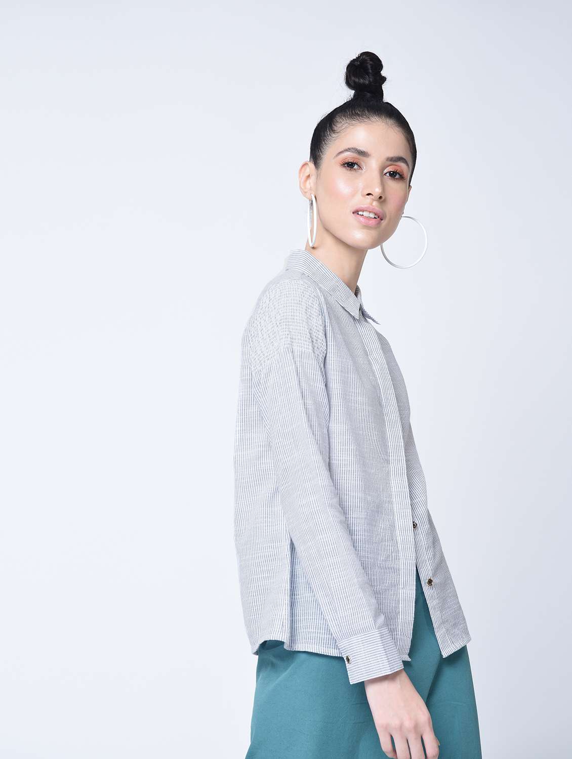 Concealed placket striped shirt