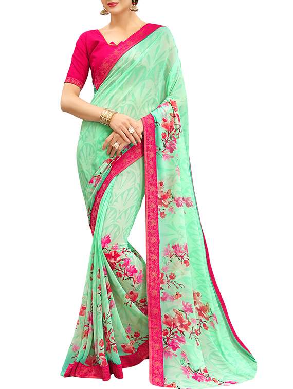 ditsy floral bordered printed saree with blouse