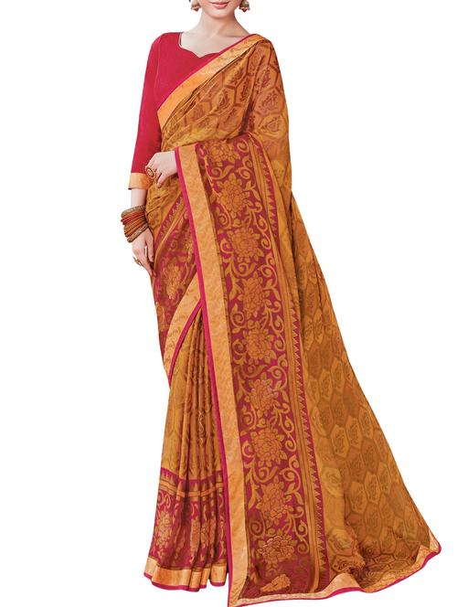 contrast bordered woven saree with blouse - 15401932 - Standard Image - 0