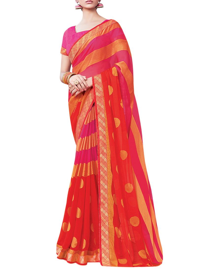 stripes printed saree with blouse - 15401934 - Zoom Image - 0
