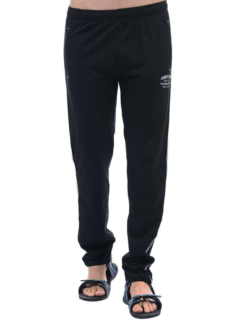 black solid full length track pant with pockets