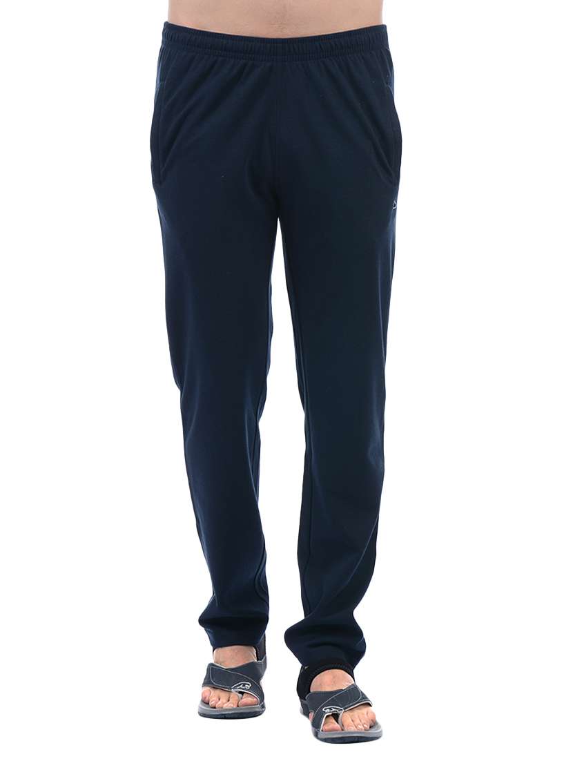 navy blue solid full length track pant with pockets
