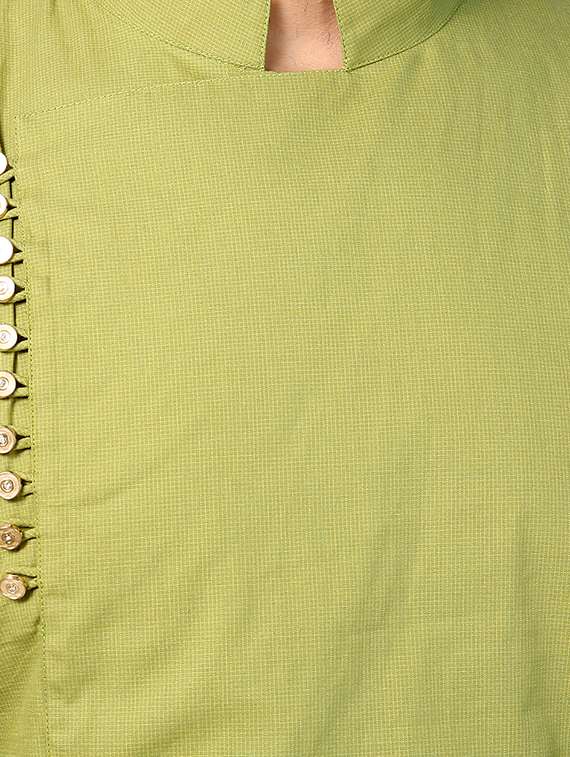 green solid long kurta - 15410440 -  Standard Image - 3