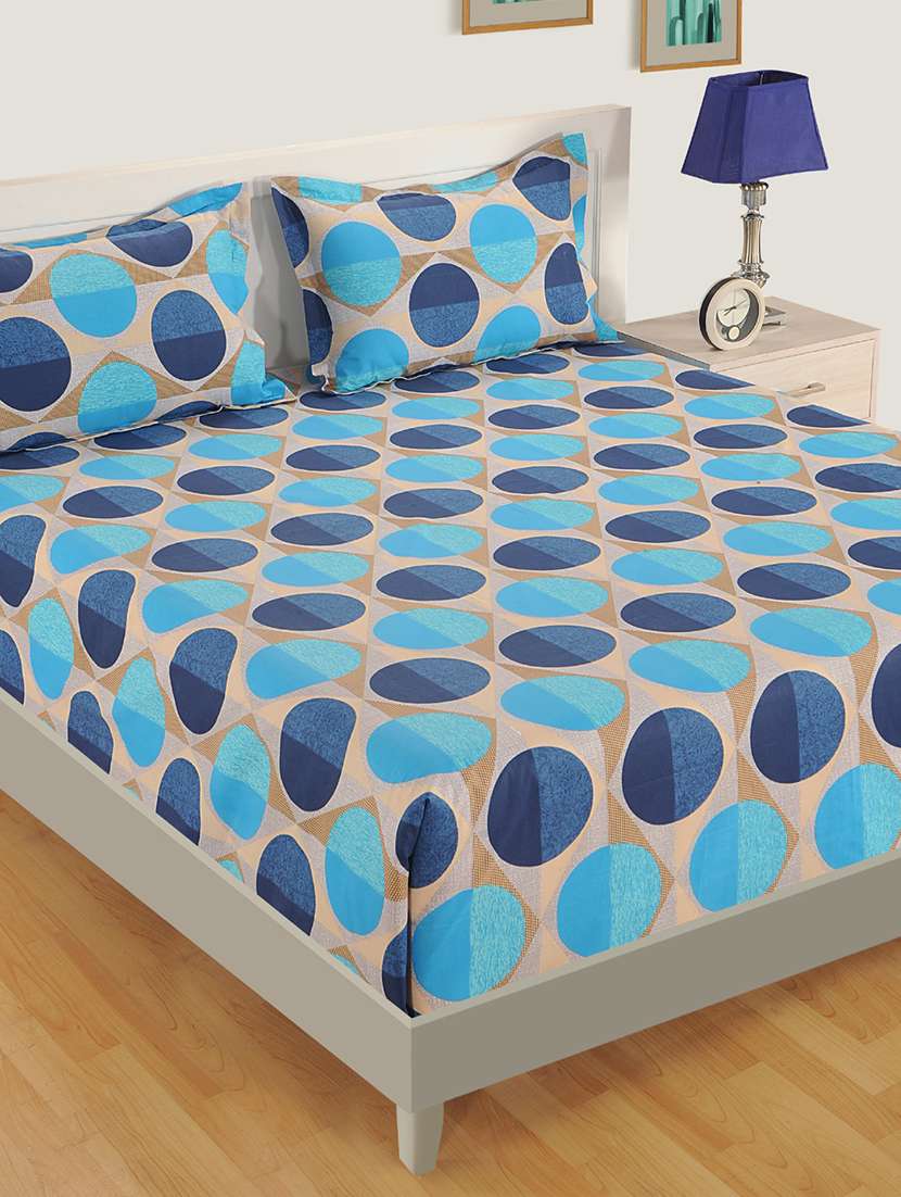 160 tc geometrical print cotton single bed sheet with 1 pillow cover