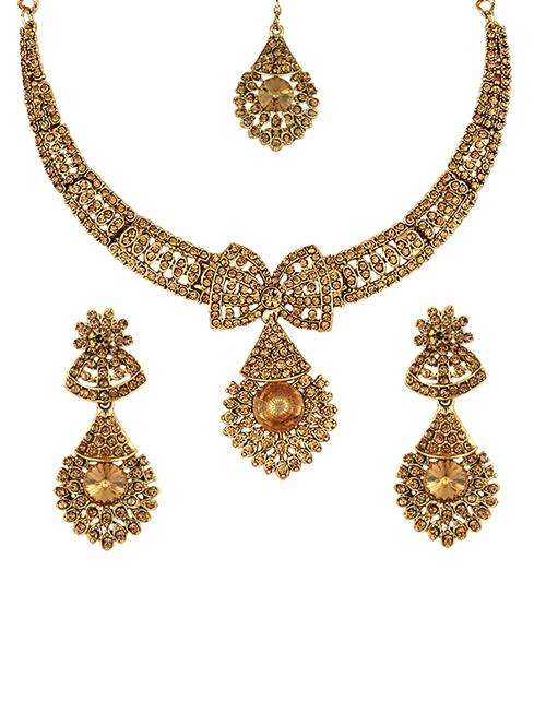 necklace, earrings & maangteeka set - 15415396 - Standard Image - 0