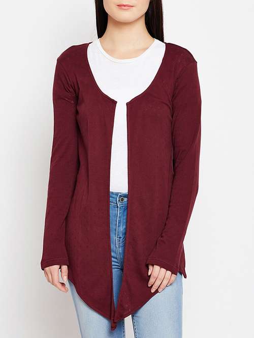 burgundy knitted asymmetric shrug - 15415734 - Standard Image - 0