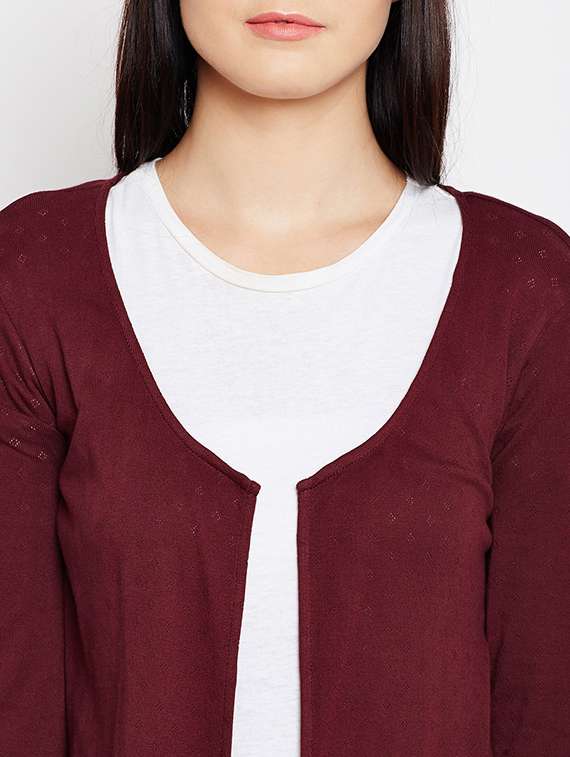 burgundy knitted asymmetric shrug - 15415734 - Standard Image - 3
