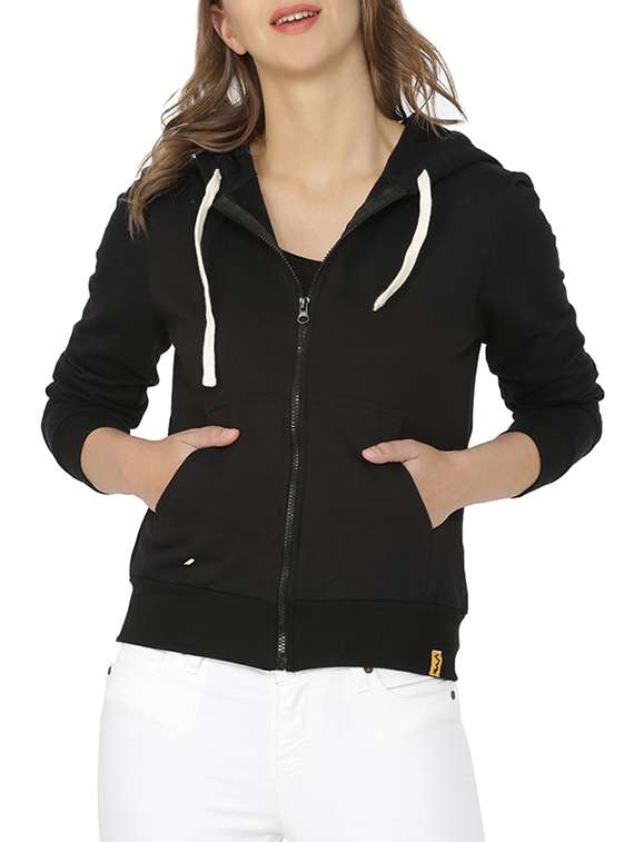 hooded neck solid jacket 