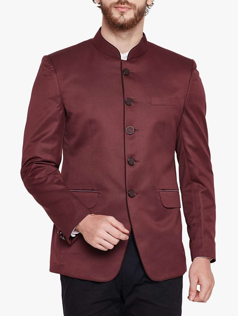 red cotton blend casual blazer