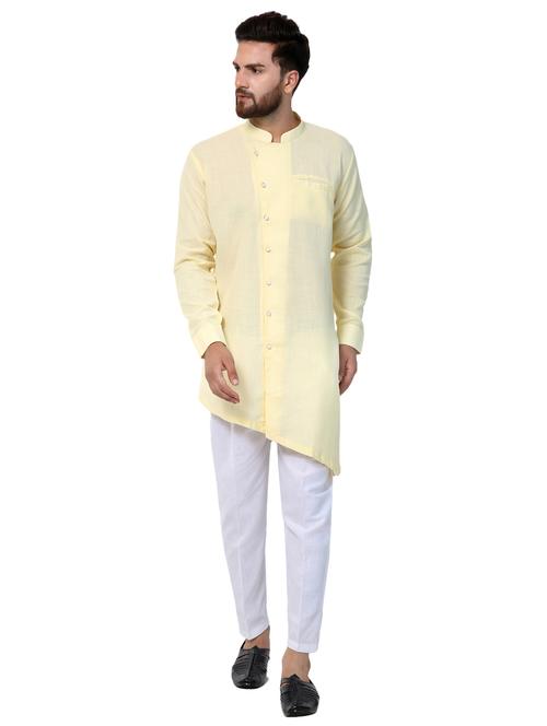 yellow polyester asymmetric kurta pyjama set - 15417877 - Standard Image - 0