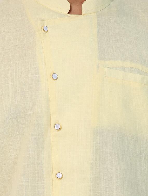 yellow polyester asymmetric kurta pyjama set - 15417877 - Standard Image - 3