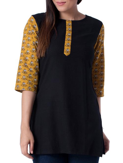 black cotton straight kurti - 15418155 -  Standard Image - 0