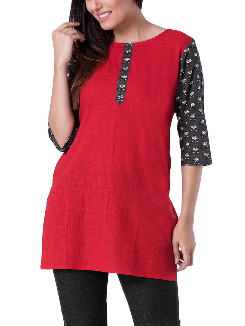 red cotton straight kurti - 15418156 - Zoom Image - 0