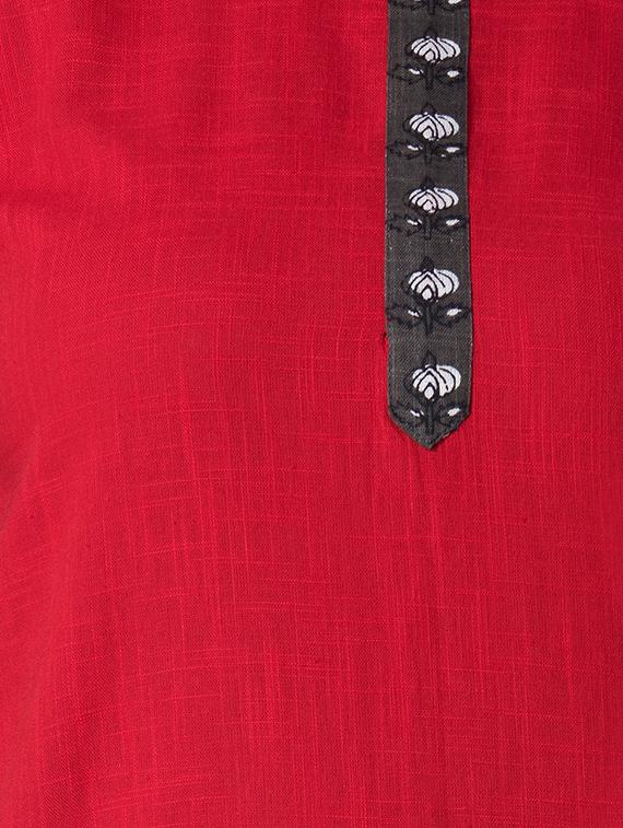 red cotton straight kurti - 15418156 - Standard Image - 3
