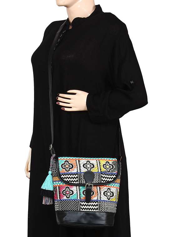 multi colored cotton sling bag - 15421002 -  Standard Image - 5