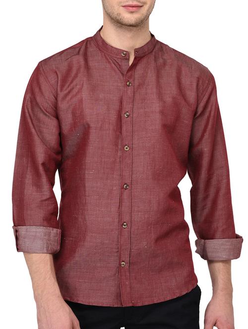 maroon cotton casual shirt - 15421530 -  Standard Image - 0