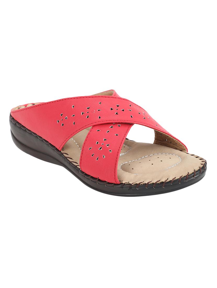 red slip on sandals