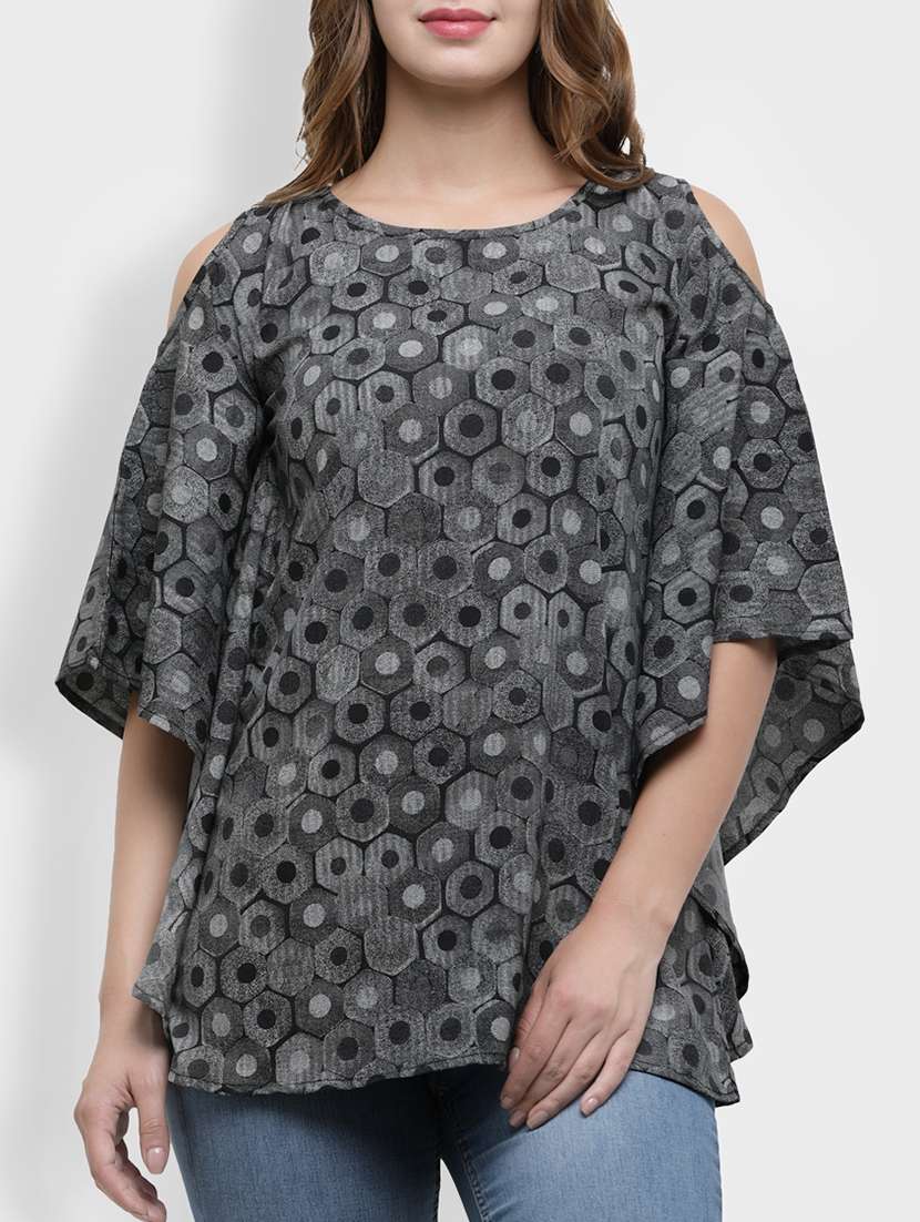 cold shoulder graphic print kaftan top 