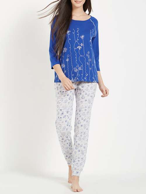 boat neck tee with quirky pajama set - 15426629 - Standard Image - 0
