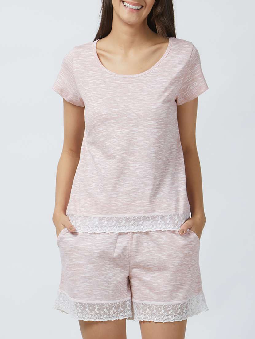 lace trim nightwear shorts set - 15426631 - Zoom Image - 0