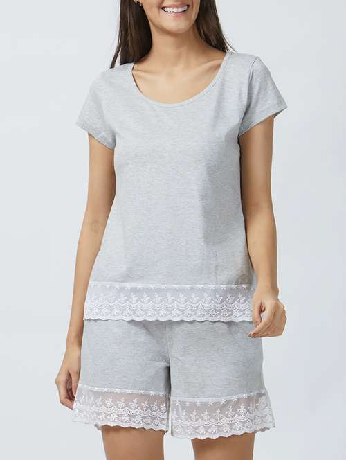 lace trim nightwear shorts set - 15426632 -  Standard Image - 0