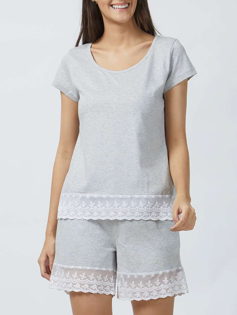 lace trim nightwear shorts set - 15426632 -  Zoom Image - 0