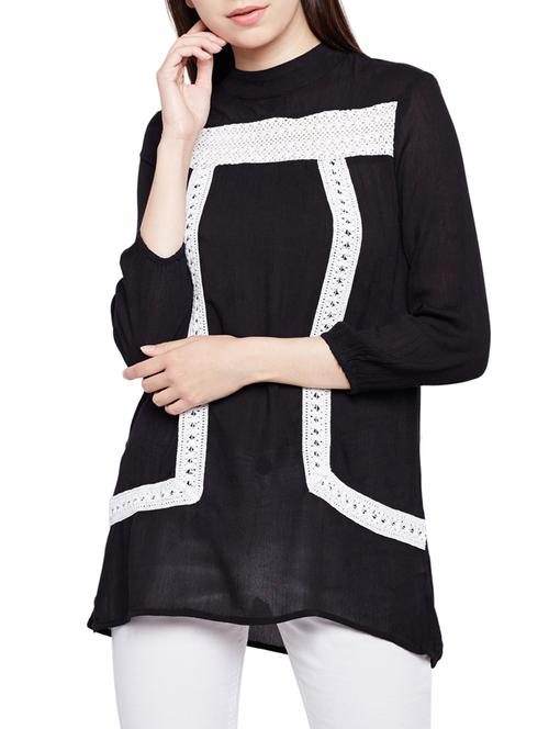 contrasting lace trim detail tunic - 15431332 -  Standard Image - 0