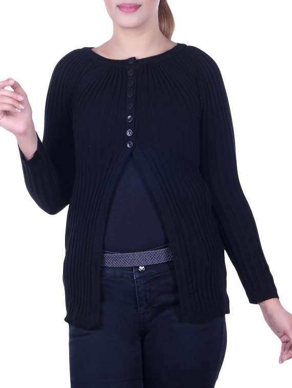 ribbed knit pleated cardigan