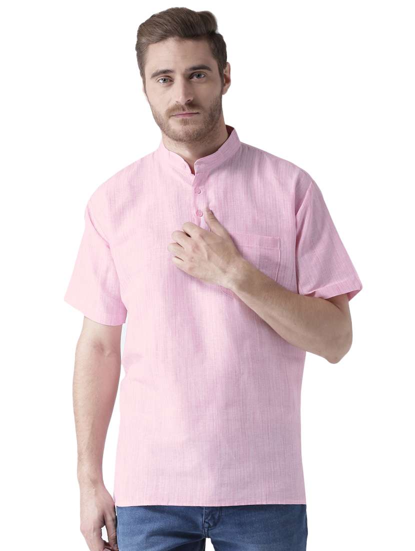 pink solid khadi short kurta