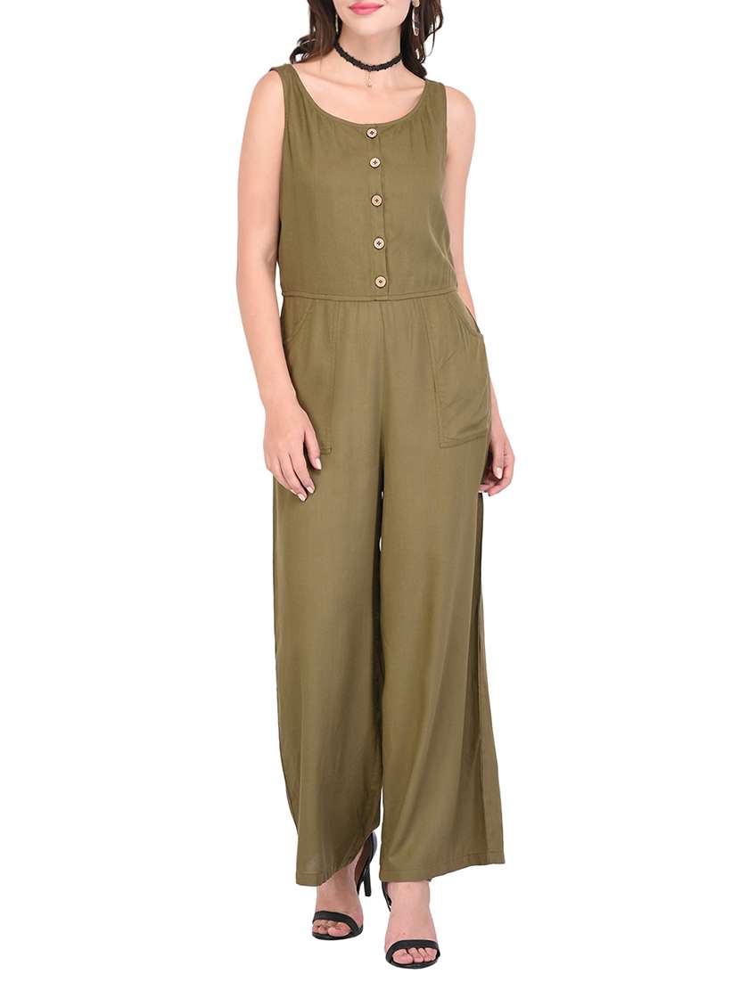 button placket full leg jumpsuit - 15438070 -  Zoom Image - 0