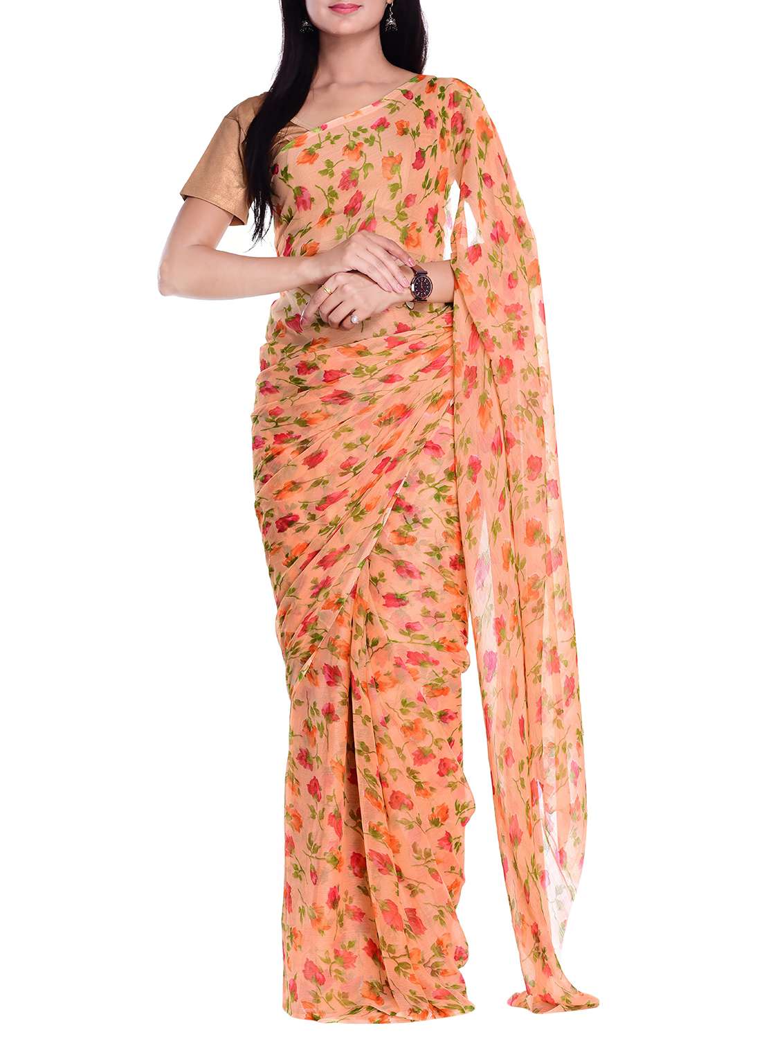floral printed chiffon saree with blouse