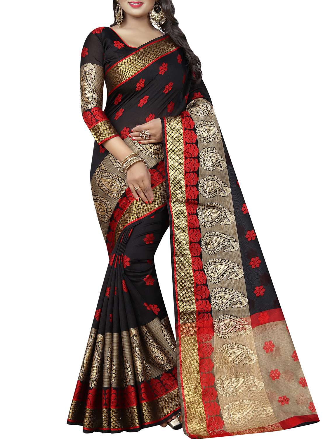 golden zari bordered banarasi saree with blouse
