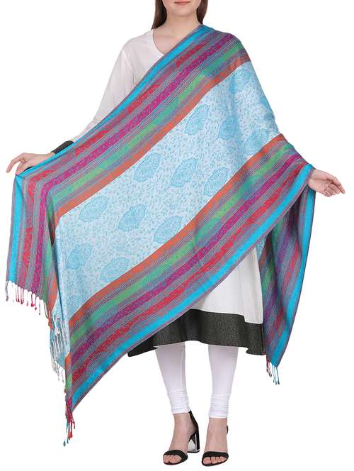 light blue jacquard shawl - 15439320 - Standard Image - 0