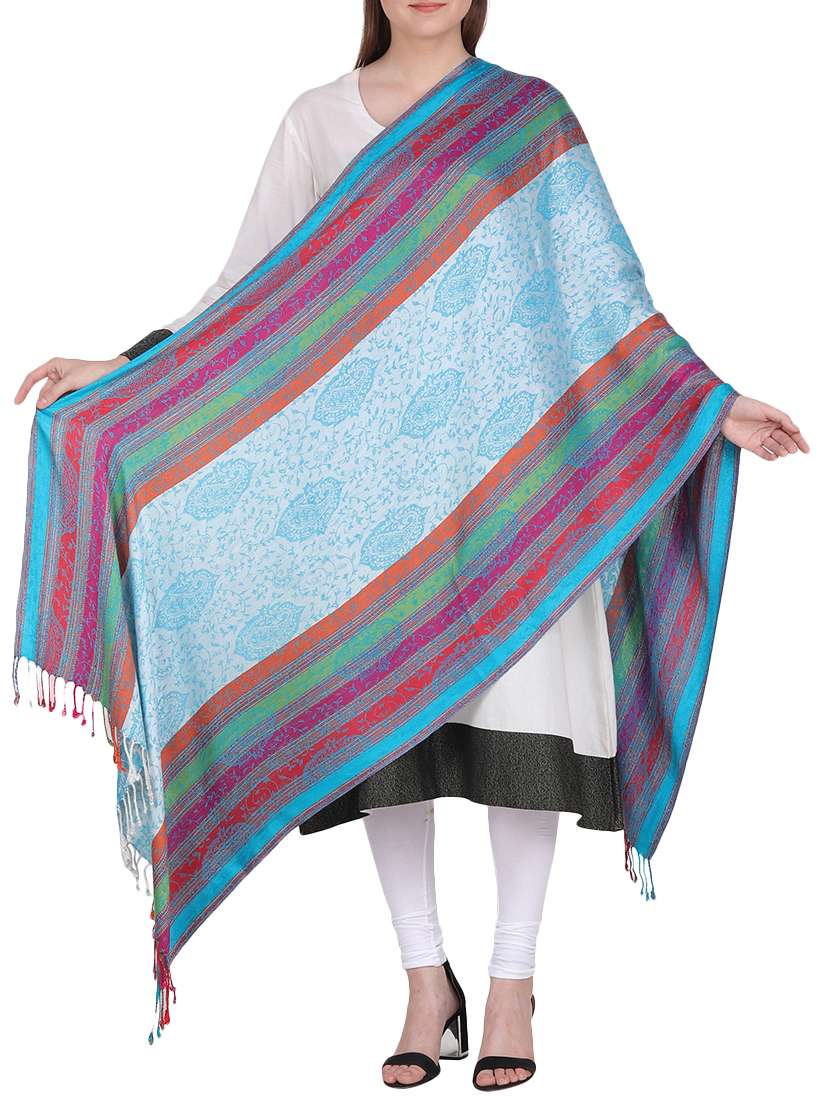light blue jacquard shawl - 15439320 - Zoom Image - 0