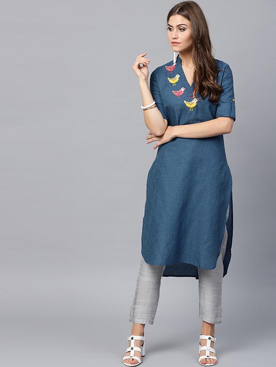 embroidered straight kurta - 15440548 - Zoom Image - 0