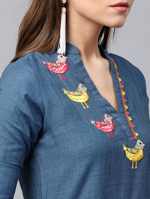 embroidered straight kurta - 15440548 - Standard Image - 3