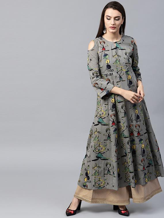 conversational cold shoulder ethnic dress - 15440561 - Zoom Image - 0