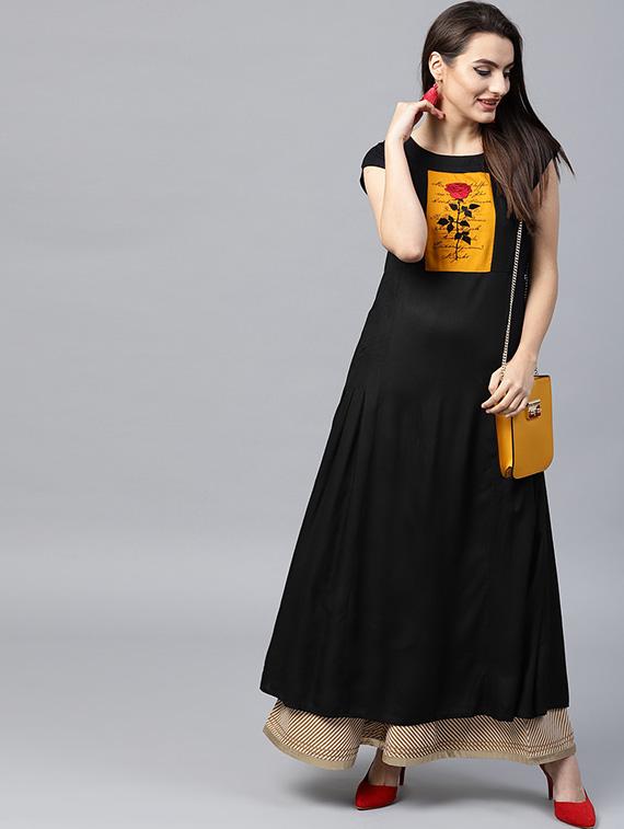 embroidered flared kurta - 15440567 - Zoom Image - 0