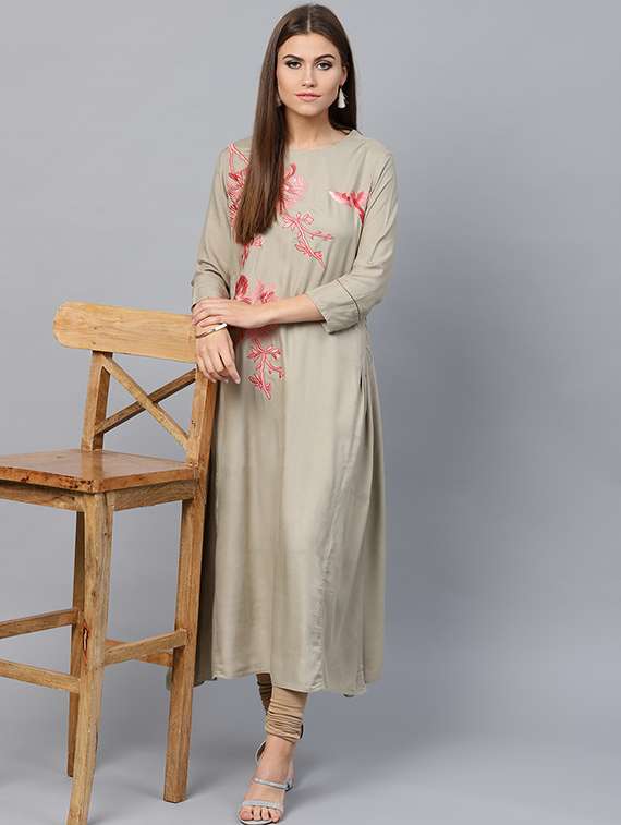 a-line embroidered kurta - 15440570 - Standard Image - 3