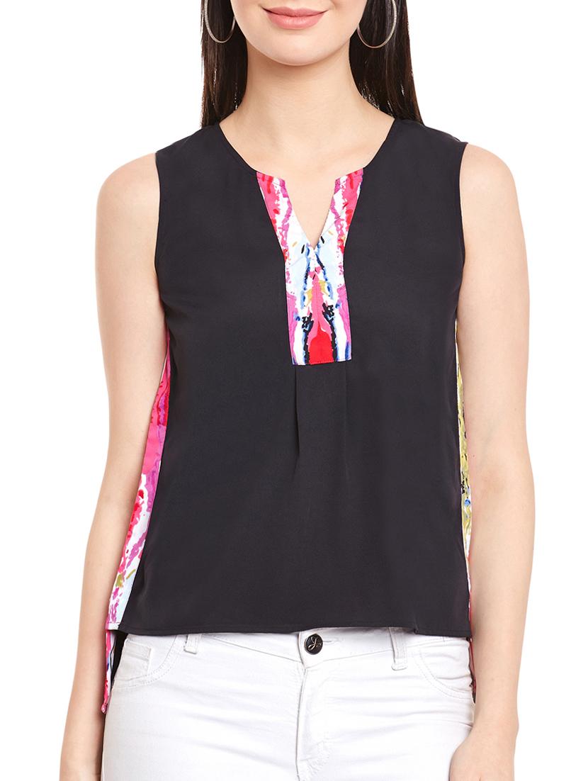 high-low hem notch neck top - 15441988 -  Zoom Image - 0