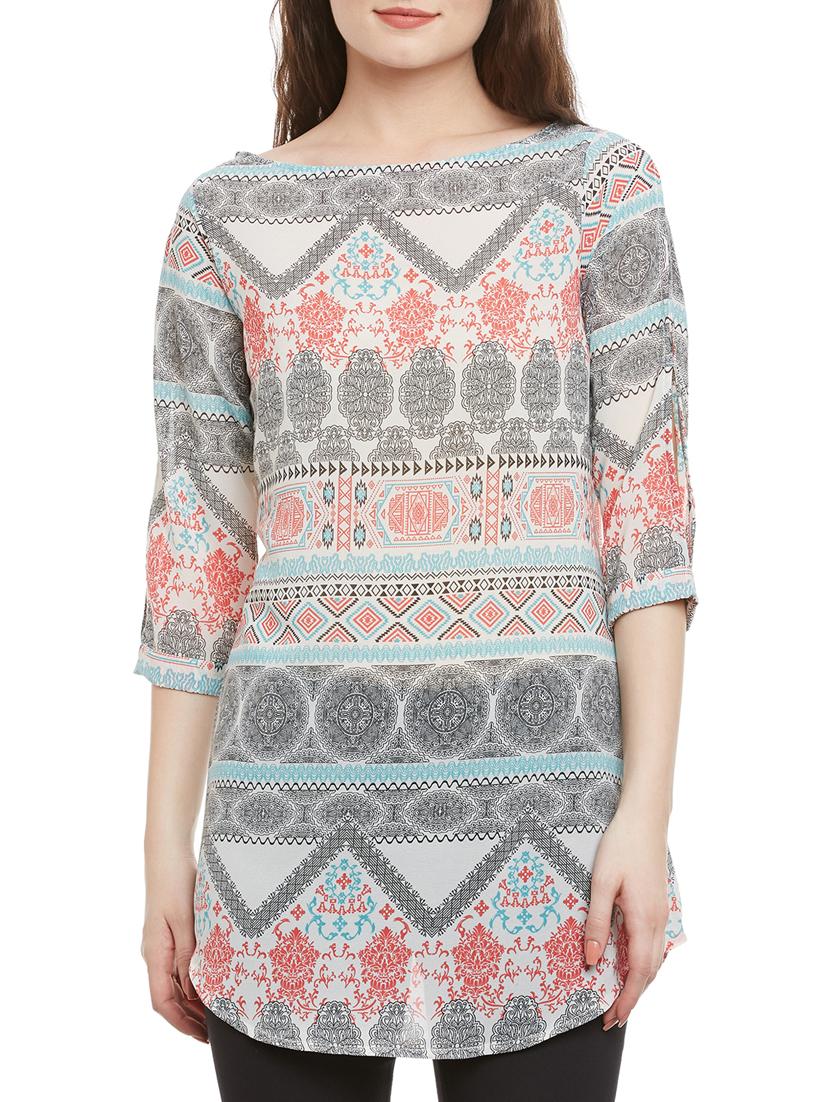 printed boat neck tunic - 15442068 - Zoom Image - 0