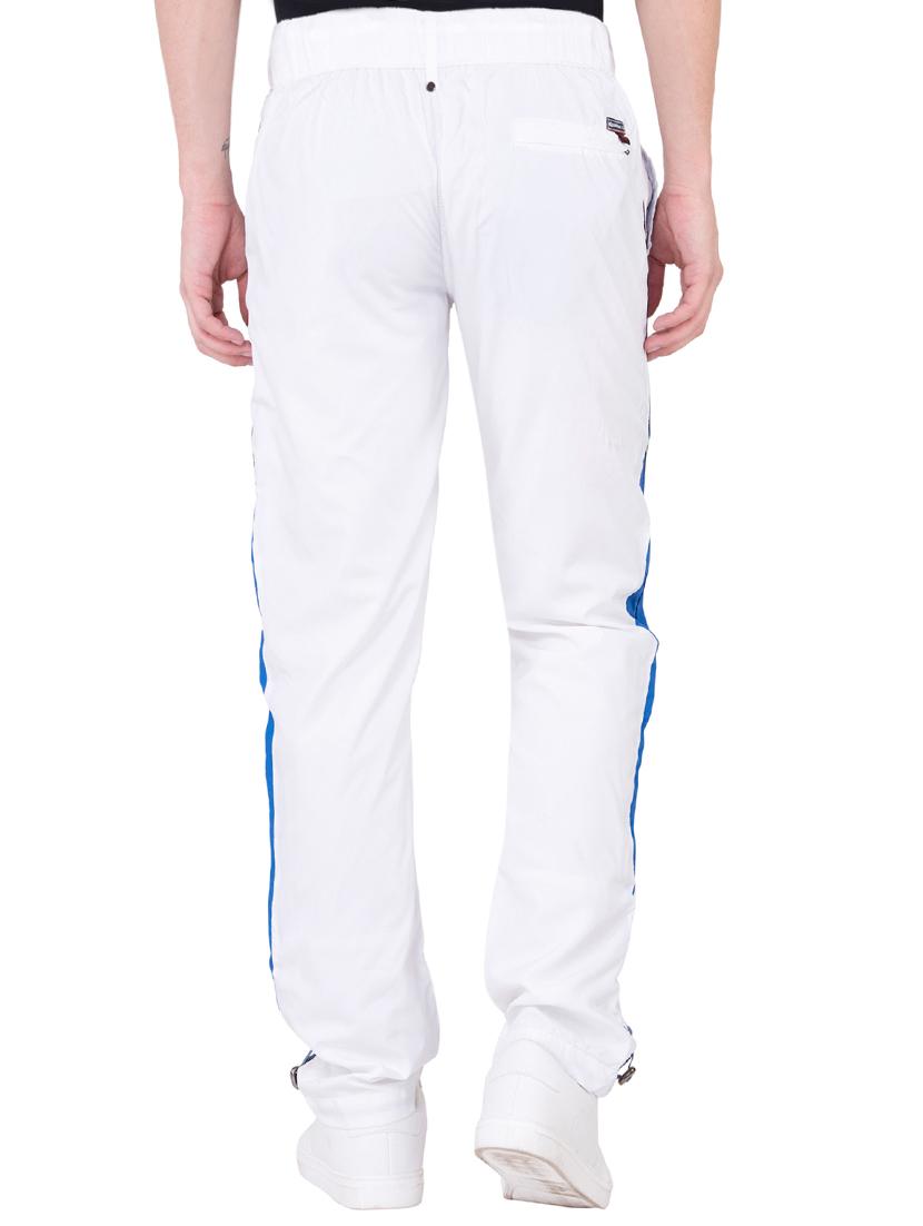 white polyester track pants