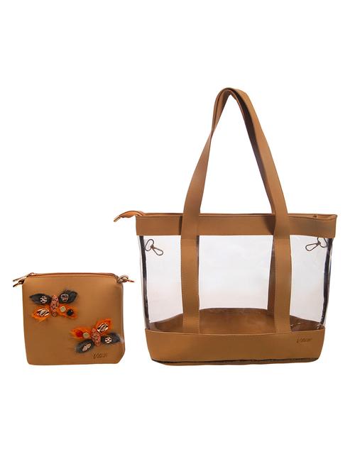 tan leatherette (pu) combo tote - 15443664 - Standard Image - 0