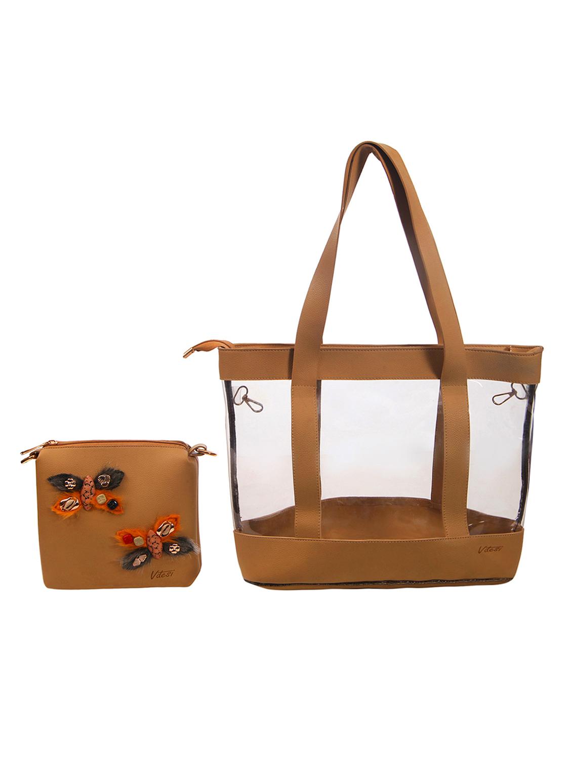 tan leatherette (pu) combo tote - 15443664 - Zoom Image - 0